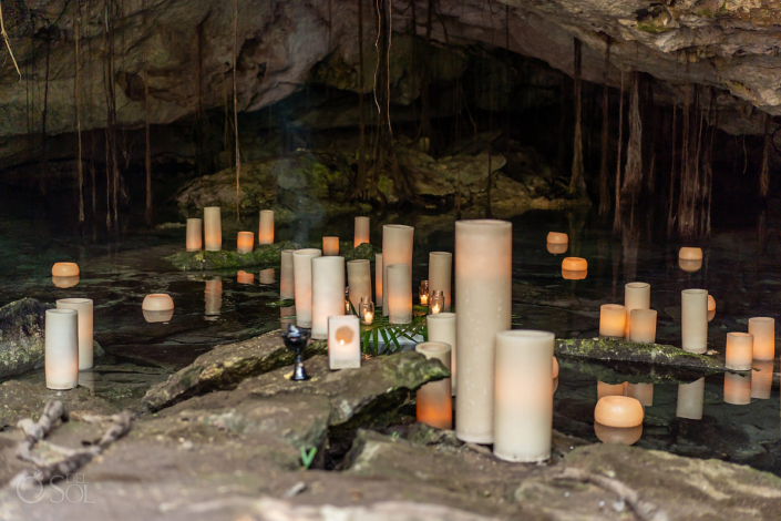cenote ceremony altar of floating candles
