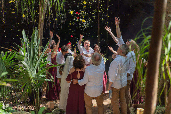 raining flowers Spiritual Riviera Maya Cenote Wedding