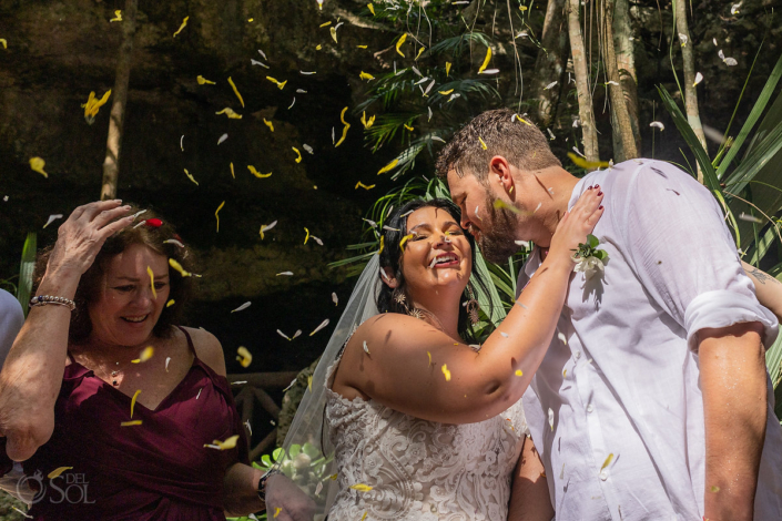 raining flower petal ritual Spiritual Riviera Maya Cenote Wedding
