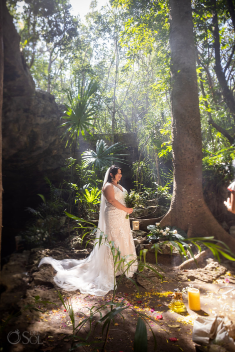 Bride in a cenote wedding