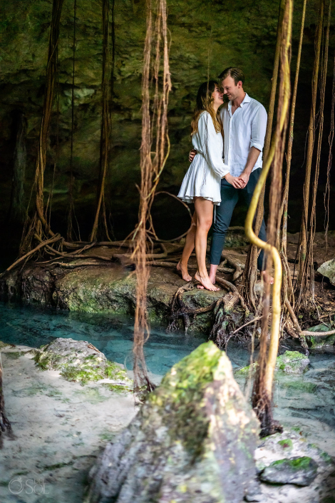 Guy surprises his girlfriend in Mexico with a romantic Tulum Cenote Proposal by del Sol Photography
