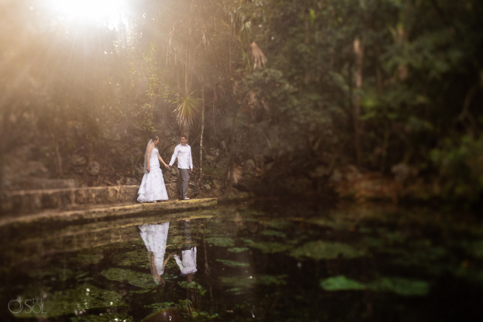 riviera maya cenote 10 Year anniversary trash the dress underwater bride and groom