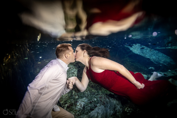 10 Year anniversary trash the dress underwater bride and groom