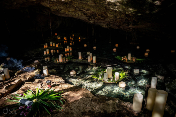 candles floating in a cave proposal ideas in Mexico