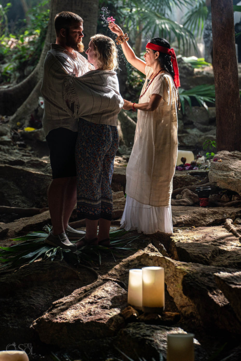 Surprise Cenote Proposal Ceremony blessings in a cave in Mexico