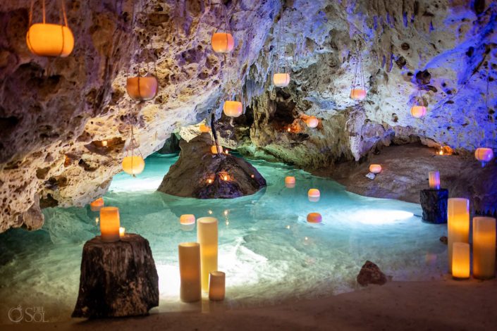 amazing location for a Romantic family cenote wedding with floating candles