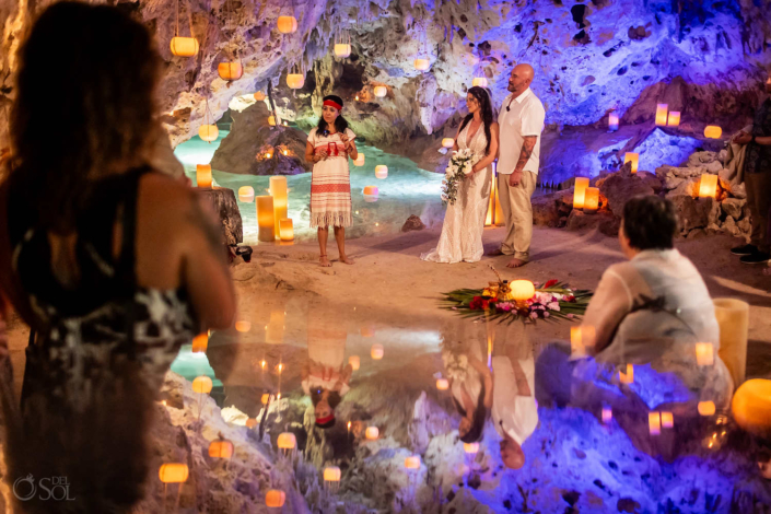 bride and groom Romantic family cenote wedding