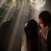 first kiss amazing smoke and lighting Riviera Maya Cenote Wedding
