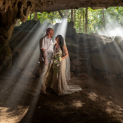 bride and groom photo in a Family Riviera Maya Cenote Wedding