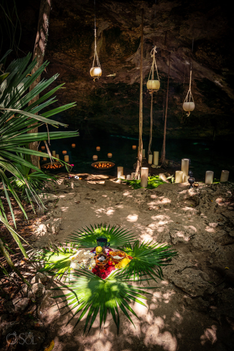 Riviera Mayan wedding cenote ceremony location and candles