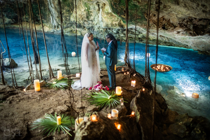 Best Riviera Maya cenote ceremony location planners del Sol Photography floating candles
