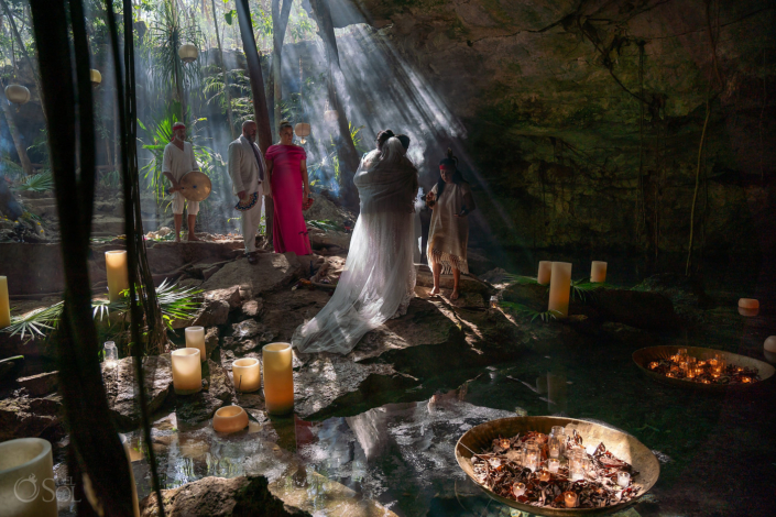 Special cenote candle and floating candles decoration mayan ceremony