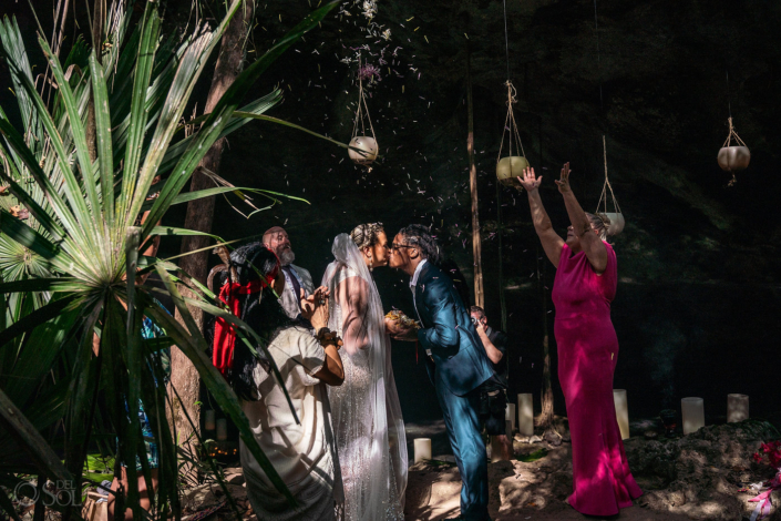 flower blessing Mayan wedding cenote ceremony del sol photography