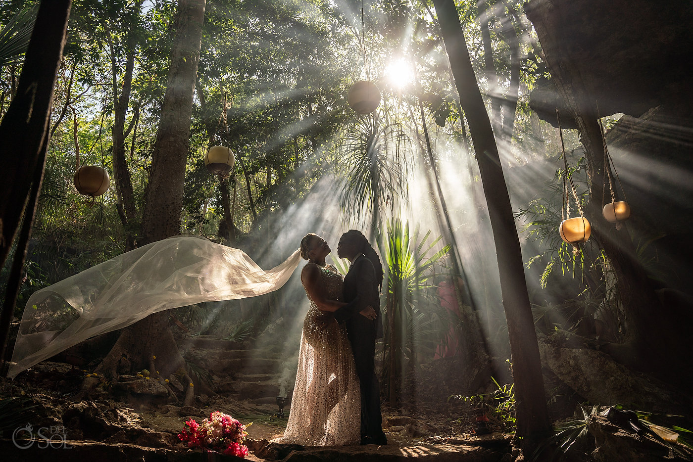 Mayan wedding cenote ceremony couple bride and groom