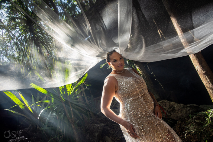 cenote bride with wedding veil