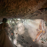 amazing wedding veil with an eagle Family Cenote Ceremony in Mexico