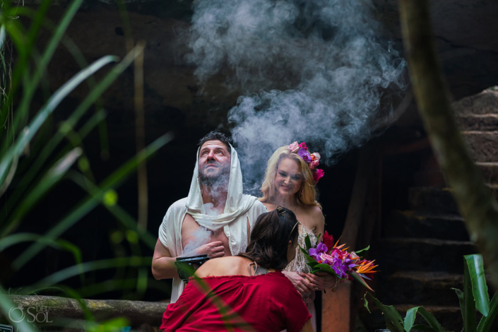 Mayan blessing by a shaman for a Tulum Jungle Cenote Wedding