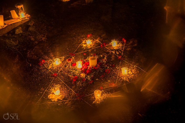 Star of David wedding decoration made of candles and flowers