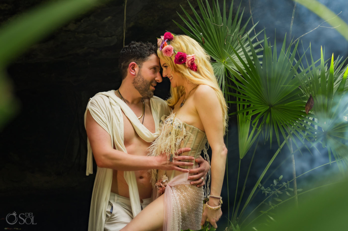 Boho wedding fashion for brides and grooms Tulum Jungle cenote elopement Mexico