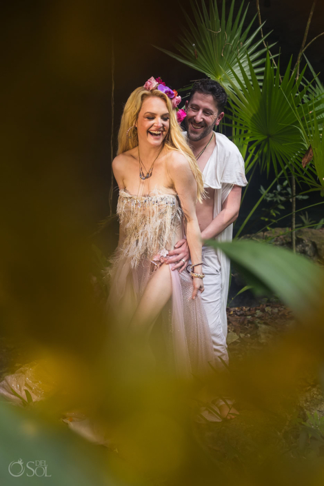 romantic couple portrait of bride and groom cenote photography Riviera Maya Mexico