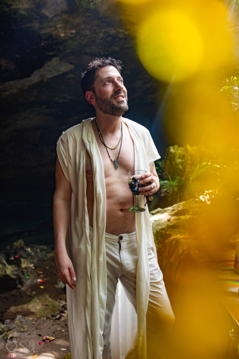 Groom portrait Tulum Jungle cenote wedding