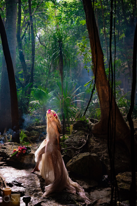 dark and moody bride portrait Tulum jungle elopement Mexico