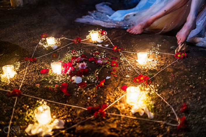 Star of David decoration flowers and candles