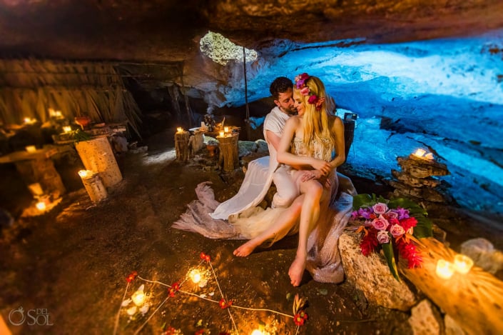 Tulum Jungle Cenote Wedding beautiful cavern with Star of David decor