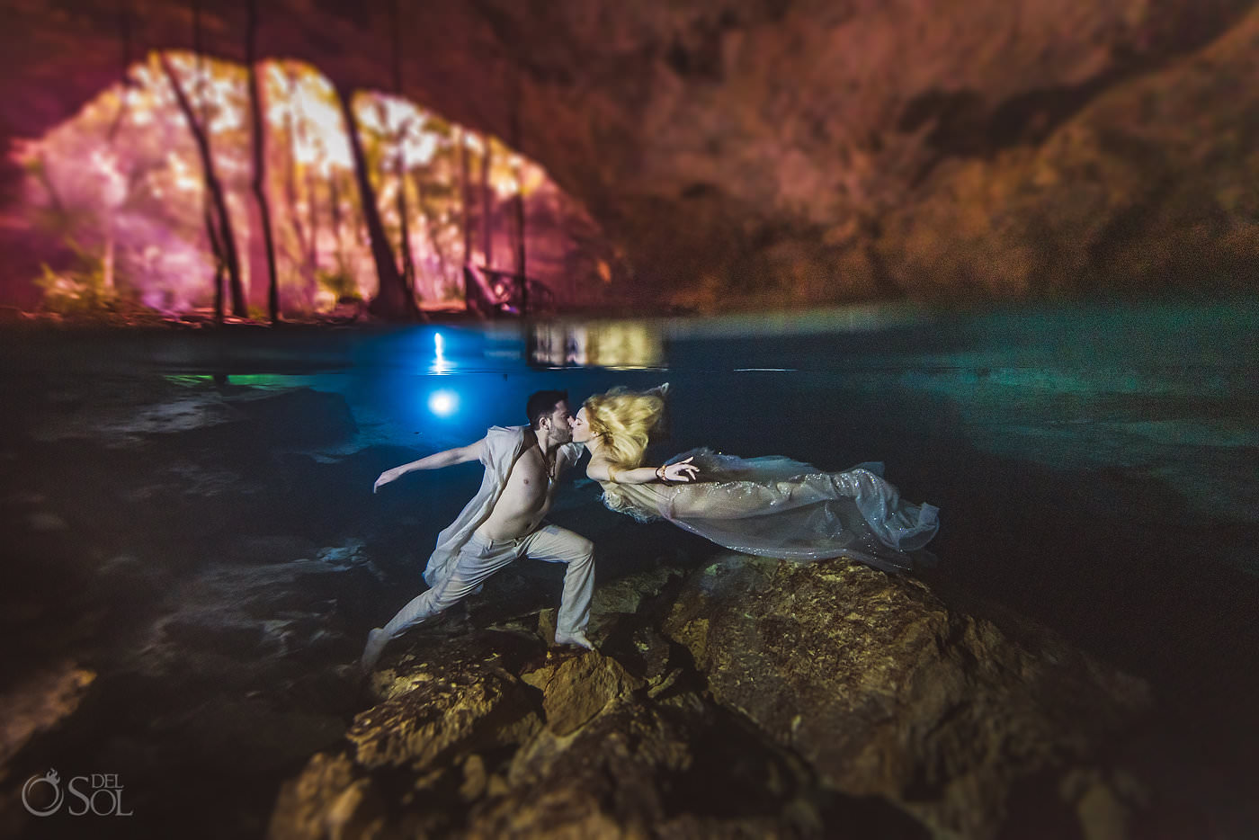 Tulum Jungle Underwater wedding photography for adventurous bride and groom trash the dress riviera maya Mexico