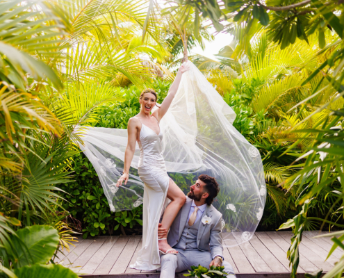 bride and groom portrait jungle caribe Secrets Moxche Wedding