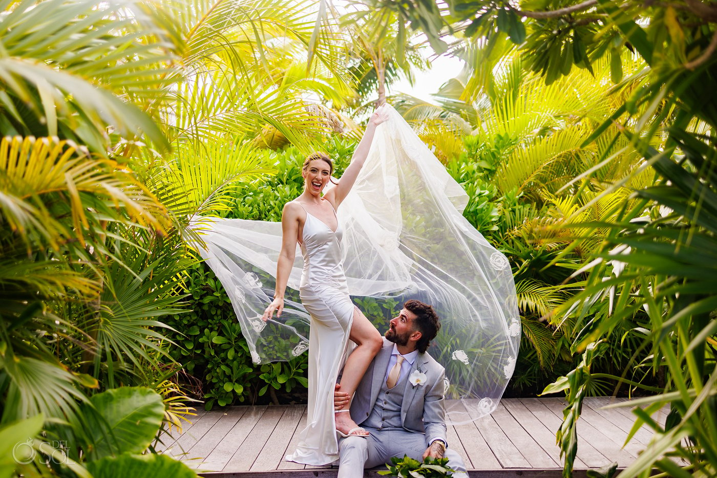 bride and groom portrait jungle caribe Secrets Moxche Wedding