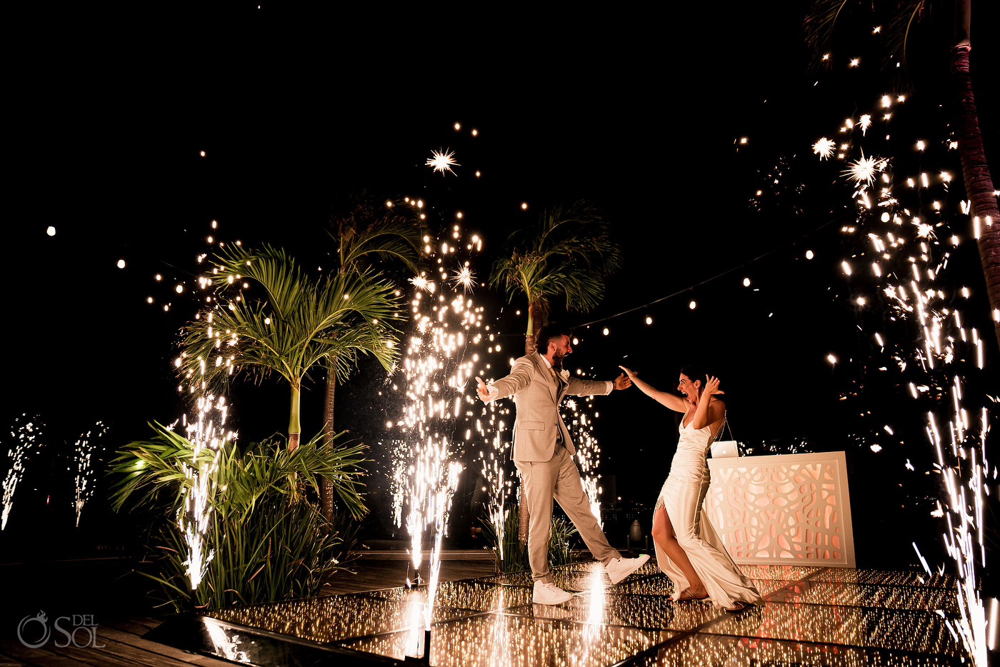 bride and groom first dance fireworks Secrets Moxche Wedding playa del carmen