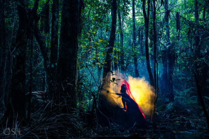 silhouette in smoke in the jungle Mega Procesión de Catrinas inspired photoshoot