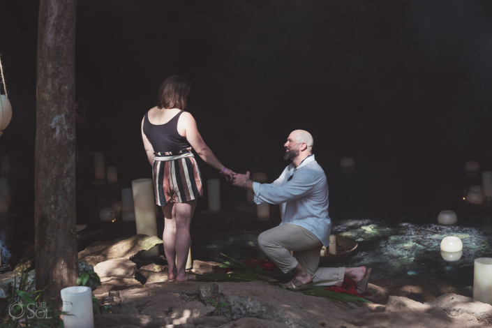 asking your girlfriend to marry you in a cenote cave in Tulum Mexico