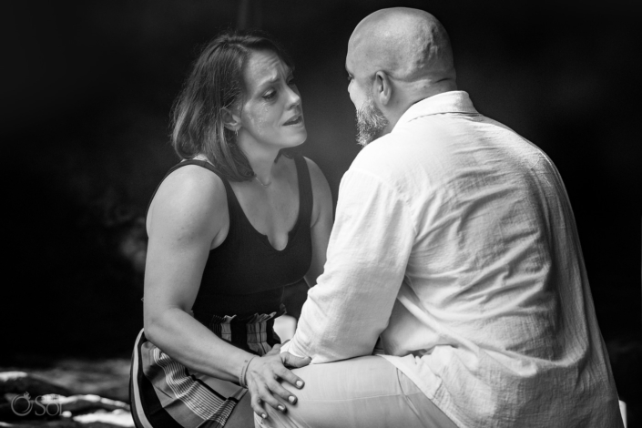 emotional black and white photograph of a cenote proposal and she said yes