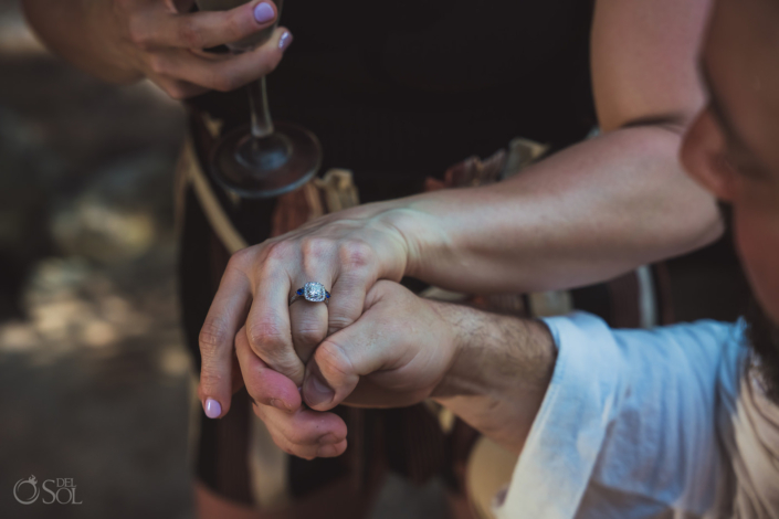 engagement photographer showing off the ring Playa del Carmen Mexico