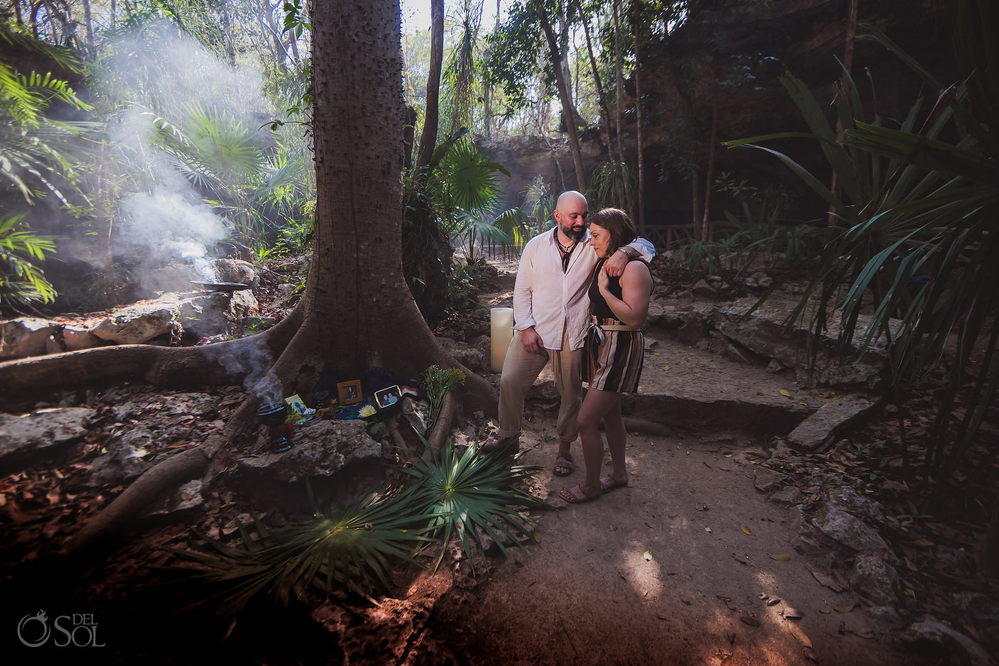 couple taking a moment to contemplate their future during their cenote proposal experience