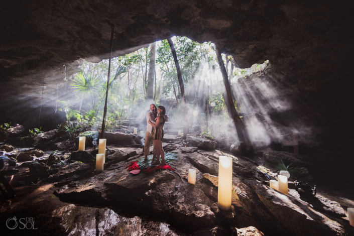 Epic proposal photos for adventurous couples in a private location Tulum Mexico