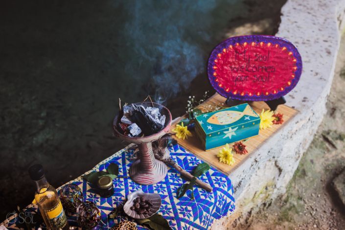 Cenote ceremony altar in tulum mexico