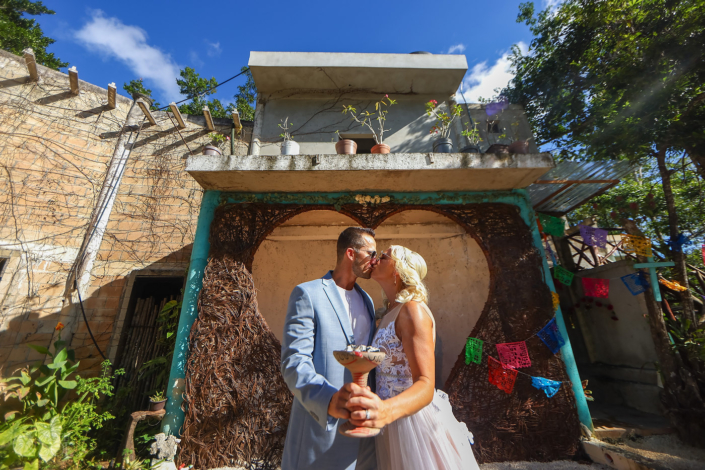 Couple in love cenote vow renwal