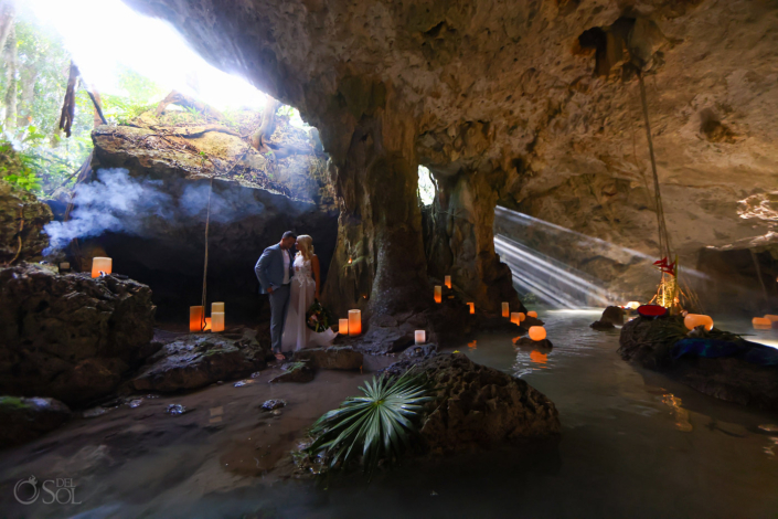 Tulum cenote location with floating candles