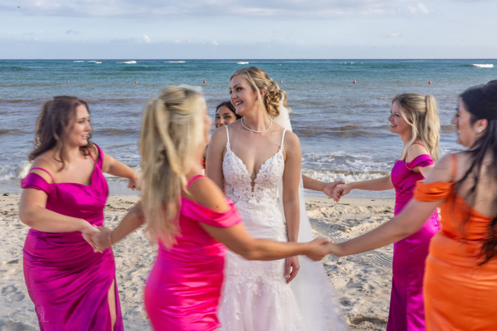 bridal party bridesmaids dancing Dreams Tulum wedding ceremony