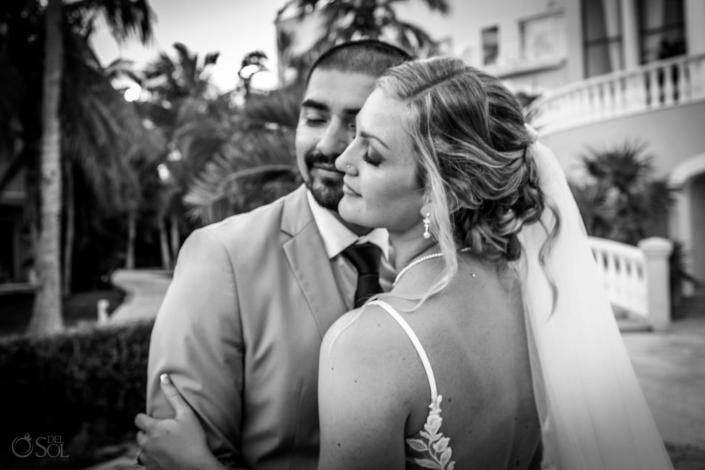 dreams tulum, black and white photo, bride and groom, destination wedding