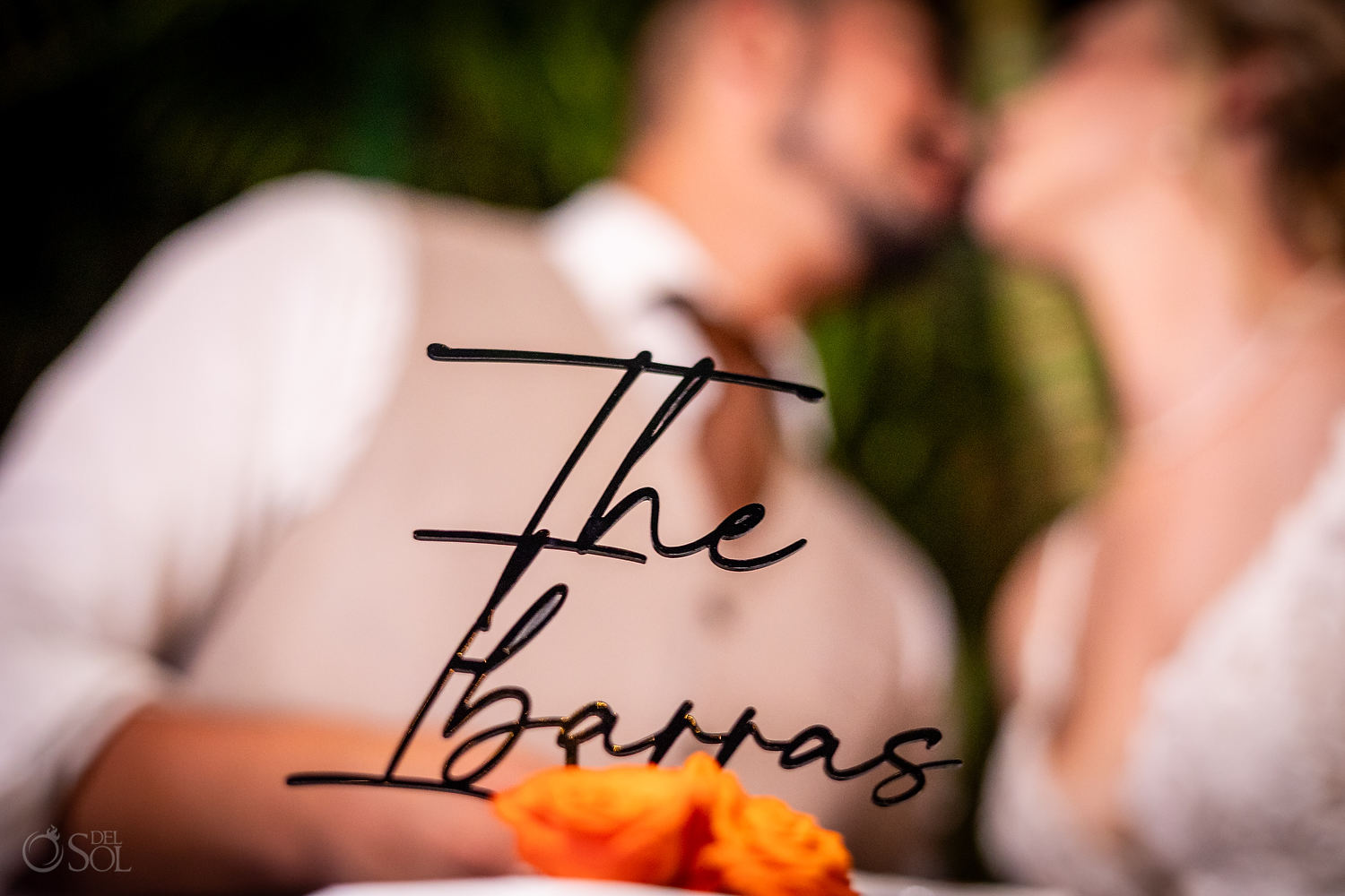 destination beach wedding at Dreams Tulum secret garden reception -L+G wedding cake bride and groom