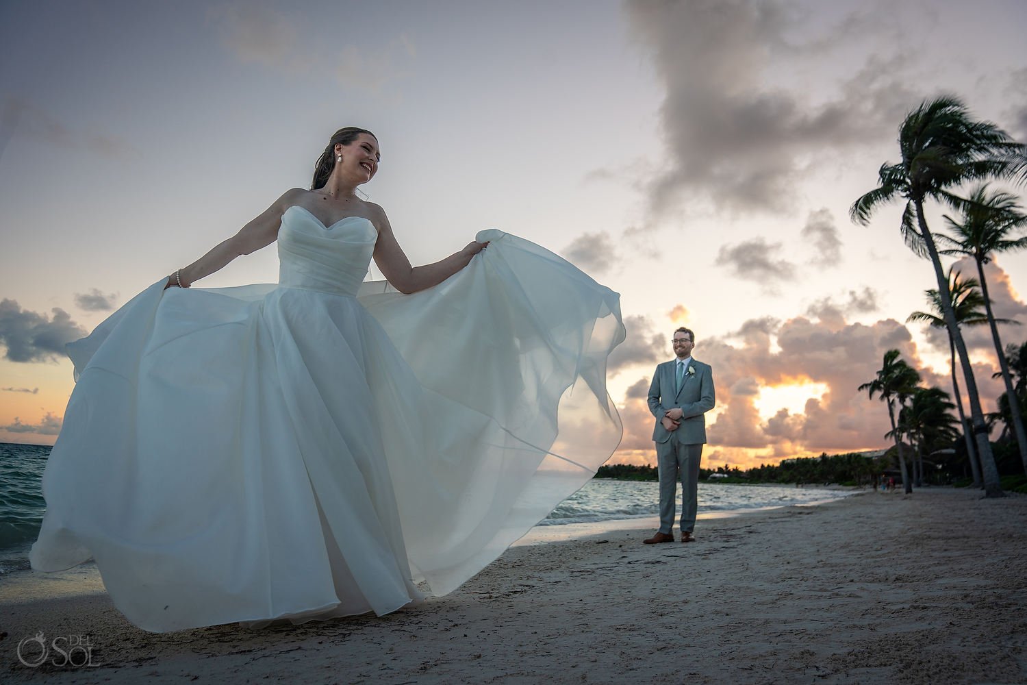 destination beach wedding at Secrets Akumal Adults only arch ceremony