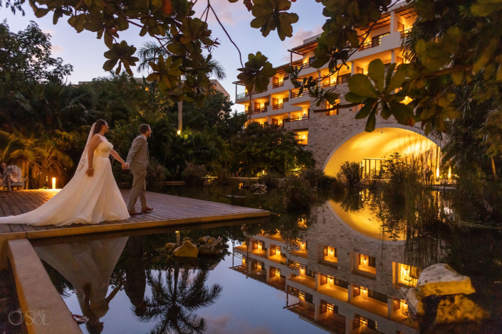 destination beach wedding at Secrets Akumal Adults only arch ceremony