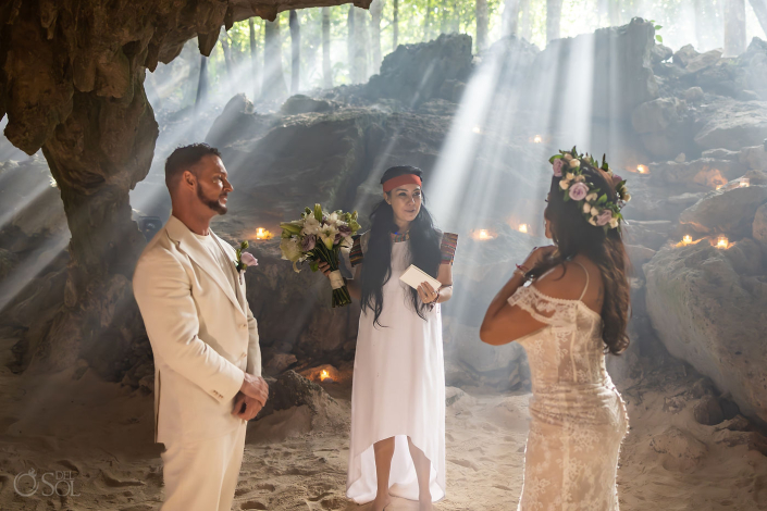 Emotional close up of couple during a micro wedding cenote elopement in Mexico