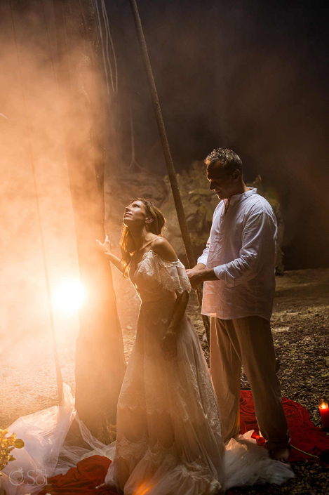 Epic cenote couple session experience inside a limestone cave with natural light from above