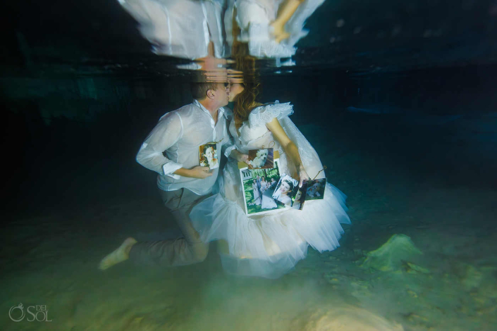 Underwater cenote trash the dress session honoring connection and family
