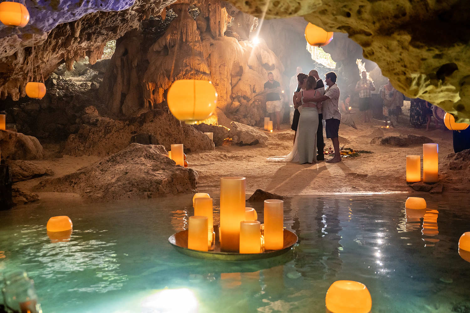 Mexico Cenote Elopement Wedding Ceremony cenote elopement Mexico ceremony with candles